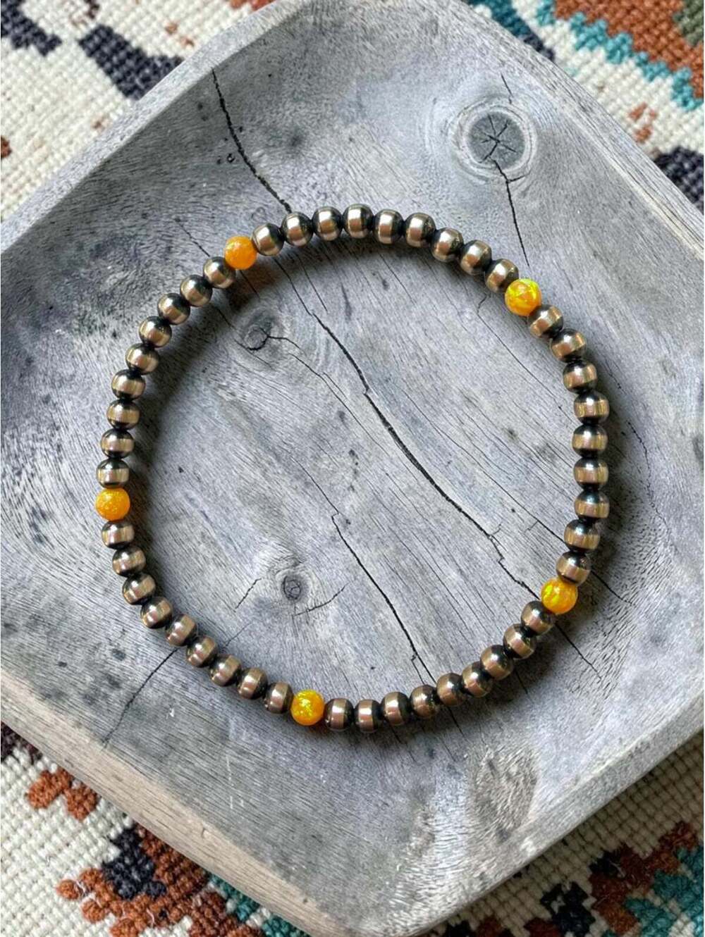 6.75" Golden Pineapple Bracelet w/ 4mm Sterling Navajo Style Pearls